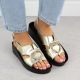 7. Women's gold leather wedge sandals S.Barski KV51-031