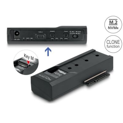 Delock - Memory Controller - Clone Function - 2.5", 3.5", M.2 (6.4 cm, 8.9 cm) - M.2 Card (PCIe NVMe and SATA) / SATA SSD - USB-C 3.2 (Gen 2x1)
