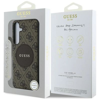 8. Guess 4G Round Patch Classic Logo MagSafe Case for Samsung Galaxy S25 Brown