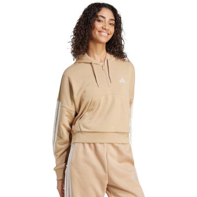 10. Women's Essentials 3-Stripes French Terry Hoodie Quarter Zip Beige JX7676