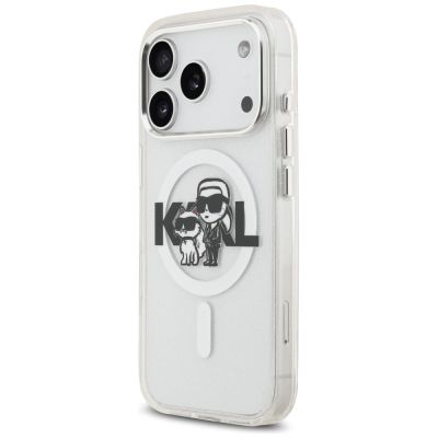2. Karl Lagerfeld IML Glitter Karl & Choupette Sketch Logo MagSafe Case for iPhone 17 Pro - Clear