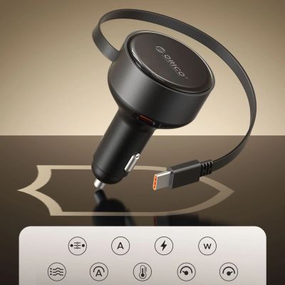 12. Orico FC-60-2C 60W Car Charger with Retractable USB-C Cable 65cm - Black