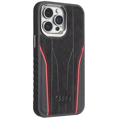 6. Audi Genuine Leather case with MagSafe for iPhone 15 Pro Max - black and red