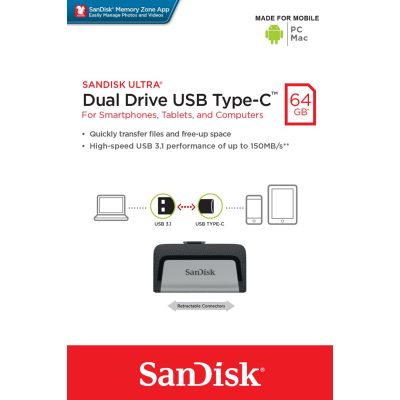 10. SanDisk SDDDC2-064G-G46 pendrive (64GB; USB 3.1, USB-C; black)