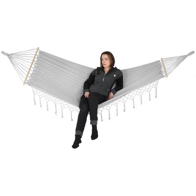 7. GARDEN HAMMOCK FOR 2 PEOPLE 200X150CM WITH SPREADER BAR AND FRINGE MIAMI GRAY