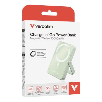 3. Verbatim Charge 'n' Go Magnetic Wireless Lithium Polymer (LiPo) 10000 mAh Wireless Charging Green