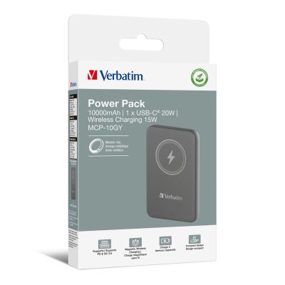 5. Verbatim Charge 'n' Go Lithium Polymer (LiPo) 10000 mAh Wireless Charging Gray