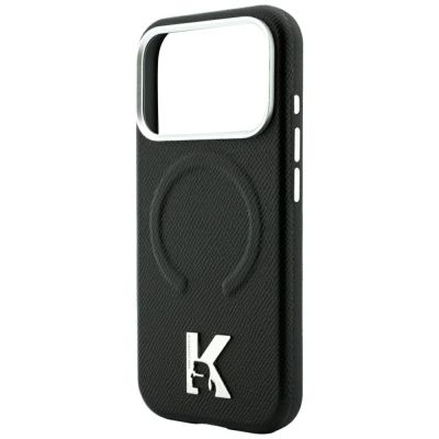 6. Karl Lagerfeld Grained Embossed Ring & Kameo Logo MagSafe Case for iPhone 18 Pro / 17 Pro - Black