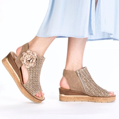 6. Women's comfortable wedge platform sandals, beige, Rieker 63791-60