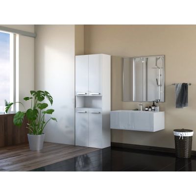 6. NEL BATHROOM COLUMN WHITE HALF 1 DOOR BASKET KR SET