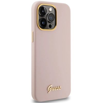 4. Guess Silicone Script Metal Logo & Frame case for iPhone 15 Pro Max - pink