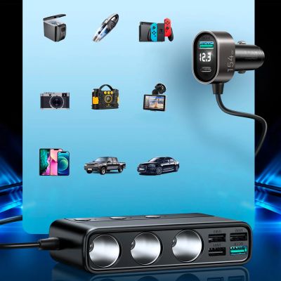 3. Joyroom JR-CL06 9in1 car charger 154W 5x USB-A / USB-C / 3x cigarette lighter socket PD QC PPS - black