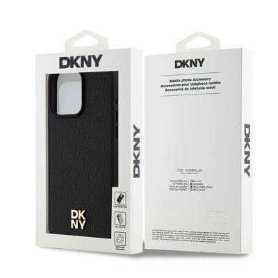 8. DKNY Leather Monogram Pattern Metal Logo MagSafe Case for iPhone 15 Pro Max - Black