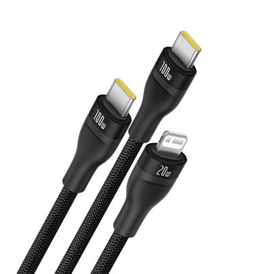 3. Baseus Flash Series 3 3in1 cable 100W USB-C - USB-C+USB-C+ Lightning 1.5m + 3 x 0.25 m - black