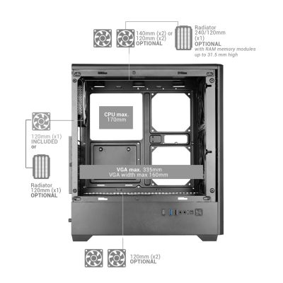 9. TACENS MARS MC-QUANTUM 3xFDB120+1xARGB120 USB-C ATX-housing/cases