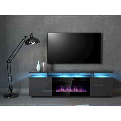 4. EVA TV cabinet with electric fireplace 180x40x52 graphite/glossy graphite