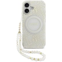 Guess IML Flowers Electro Pearl Strap MagSafe case for iPhone 17 - white