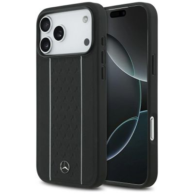 Mercedes Leather Star Pattern Stripes MagSafe Case for iPhone 17 Pro Max - Black