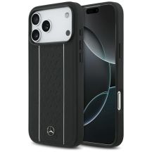 Mercedes Leather Star Pattern Stripes MagSafe Case for iPhone 17 Pro Max - Black