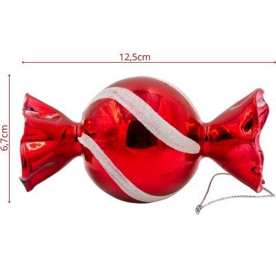 8. MICA RED GLASS CANDY-SHAPED CHRISTMAS BAUBLE