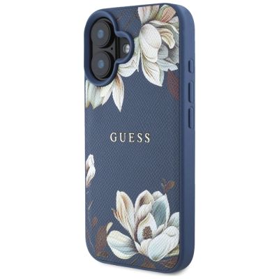 2. Guess Grained Printed Flower Pattern MagSafe case for iPhone 16 blue