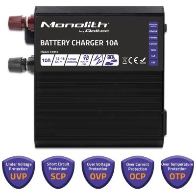 2. QOLTEC CHARGER FOR MONOLITH LIFEPO4 AGM GEL SLA BATTERIES | 10A | 12V