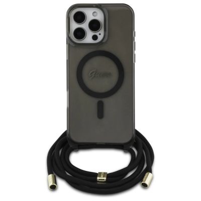 2. Guess Crossbody Cord Script MagSafe Case for iPhone 16 Pro Max - Black