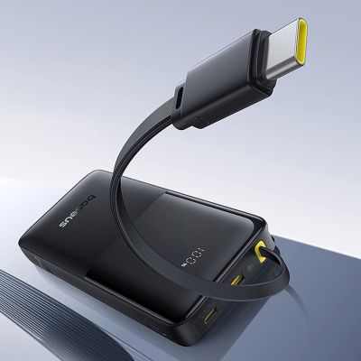 12. Baseus Bipow 2 10000mah 20W Powerbank with Digital Display with Built-in USB-C Cable - Black