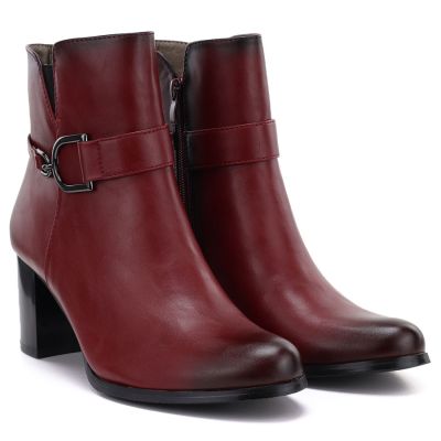 4. Women's insulated ankle boots with a block heel, red M.Daszyński SA125-32