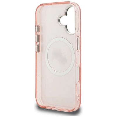 7. Karl Lagerfeld IML Glitter Karl & Choupette Heads Logo MagSafe iPhone 16 Case - Pink