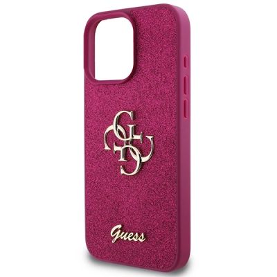 6. Guess Glitter Script Big 4G iPhone 16 Pro Case - Purple