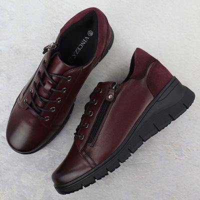 14. Burgundy Leather Women’s Wedge Shoes Vinceza 39964