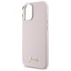 6. Guess Silicone Script Metal Logo & Frame iPhone 16 Case - Pink