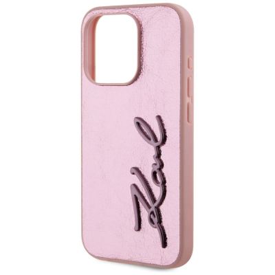 6. Karl Lagerfeld Wrinkled Metal Signature iPhone 15 Pro Case - Pink