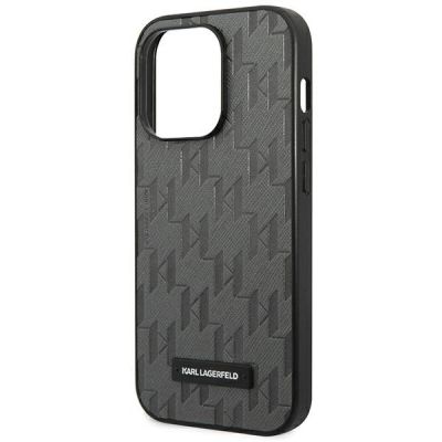 6. Karl Lagerfeld Saffiano Mono Metal Logo iPhone 14 Pro Max 6.7" Case - Gray