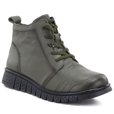 Comfortable Khaki Leather Ankle Boots for Women T.Sokolski OL67-1