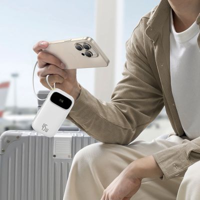 6. Baseus EnerFill FC31 20000mAh 45W Power Bank with Digital Display with 2 Built-in USB-C Cables - White