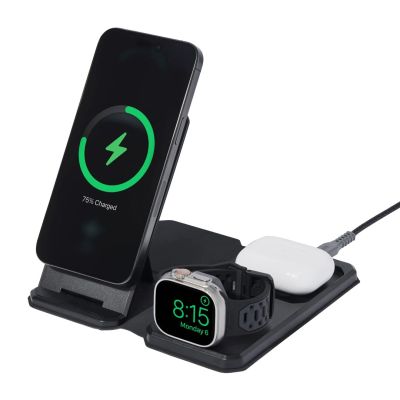 8. UAG 3in1 Travel Charger - wireless travel charger for three devices 15W, MagSafe compatible, cable, plugs and organizer included (black/gray)