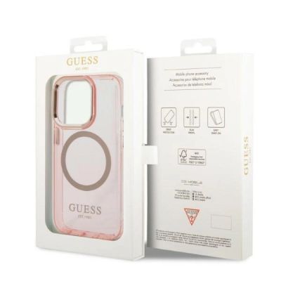 8. Guess GUHMP14LHTCMP iPhone 14 Pro 6.1" pink/pink hard case Gold Outline Translucent MagSafe