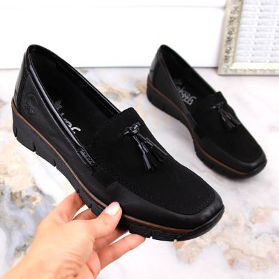 13. Rieker W RKR395 black wedge shoes