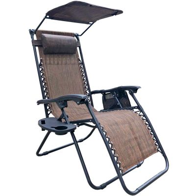 13. FOLDABLE GARDEN DECHAIR WITH CANOPY 173X52/65X110CM BROWN