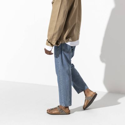 8. Birkenstock Gizeh Birko-Flor Nubuck Stone Regular Men's Flip-Flops Wide Gray (43391)