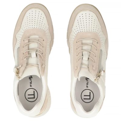 5. Women's leather sneakers with openwork wedges, beige Filippo DP7605