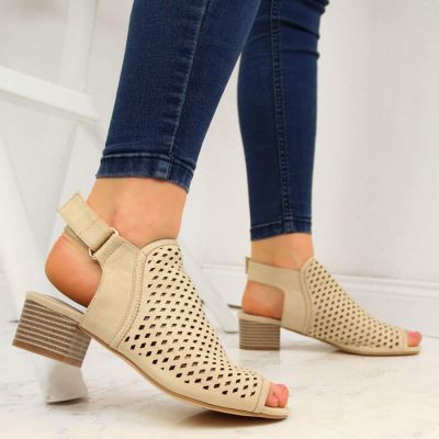 3. Women's beige openwork closed sandals Sabatina