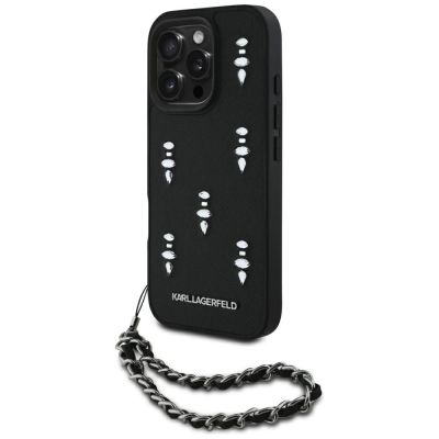 Karl Lagerfeld Saffiano Crystals w/Chain iPhone 16 Pro Case - Black