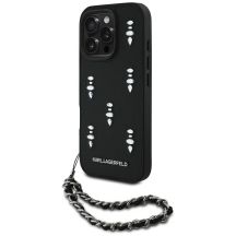 Karl Lagerfeld Saffiano Crystals w/Chain iPhone 16 Pro Case - Black