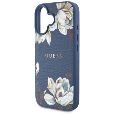 6. Guess Grained Printed Flower Pattern MagSafe case for iPhone 16 blue