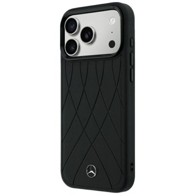 2. Mercedes Leather Crossed Lines MagSafe Case for iPhone 17 Pro Max / 18 Pro Max - Black