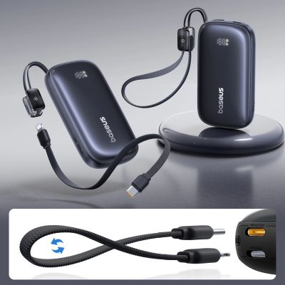 5. Baseus EnerFill FC21 Qpow 3 Ultra 10000mAh 45W Power Bank with Attached Lanyard Cable - Black