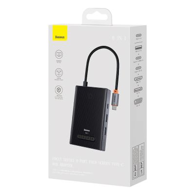 6. Baseus PioneerJoy 8-in-1 USB-C hub HDMI 4K@60Hz + HDMI 4K@30Hz + DisplayPort 8K@30Hz + VGA + 2 x USB-A 3.0 + 2 x USB-C - gray